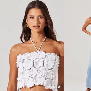 Astr White Crochet Halter Tank Top